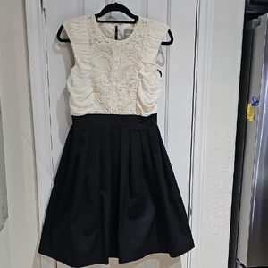 Maeve Black and Cream A-Line Midi Dress